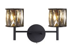 Acacia 2 Light G9 Switched Wall Lamp Satin Black / Smoke Crystal Shade