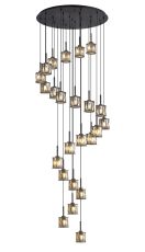 Acacia 87.8cm 24 Light G9 5m Round Multiple Pendant Satin Black / Smoke Crystal Shade, Item Weight: 32.4kg