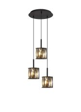 Acacia 30cm 3 Light G9 2m Round Pendant Satin Black / Smoke Crystal Shade