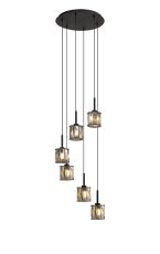 Acacia 40cm 6 Light G9 2.5m Round Multiple Pendant Satin Black / Smoke Crystal Shade
