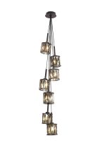 Acacia 28.5cm 7 Light G9 1.5m Cluster Pendant Satin Black / Smoke Crystal Shade