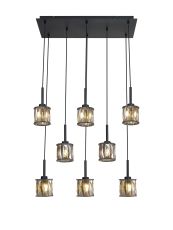 Acacia 8 Light G9 2m Rectangle Multiple Pendant Satin Black / Smoke Crystal Shade