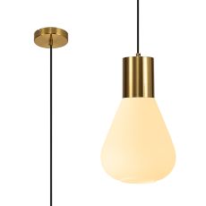 Odeyscene 23cm Narrow Pendant, 1 x E27, Aged Brass/Opal Glass