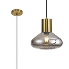 Odeyscene Wide Pendant, 1 x E27, Aged Brass/Smoke Plated Glass