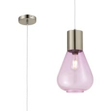 Odeyscene 23cm Narrow Pendant, 1 x E27, Satin Nickel/Lilac Glass