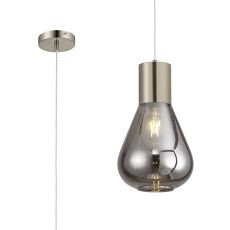 Odeyscene Narrow Pendant, 1 x E27, Satin Nickel/Smoke Plated Glass