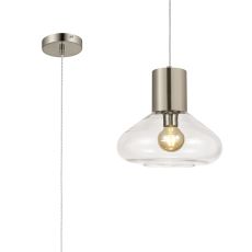 Odeyscene 31cm Wide Pendant, 1 x E27, Satin Nickel/Clear Glass