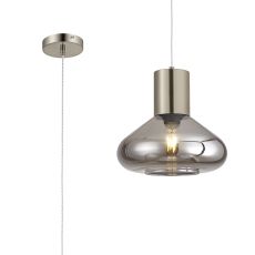 Odeyscene 31cm Wide Pendant, 1 x E27, Satin Nickel/Smoke Plated Glass