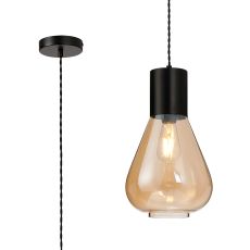 Odeyscene Narrow Pendant, 1 x E27, Satin Black/Amber Glass