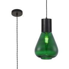 Odeyscene Narrow Pendant, 1 x E27, Satin Black/Bottle Green Glass