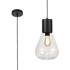 Odeyscene 23cm Narrow Pendant, 1 x E27, Satin Black/Clear Glass