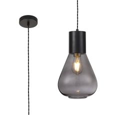 Odeyscene 23cm Narrow Pendant, 1 x E27, Satin Black/Inky Black Glass