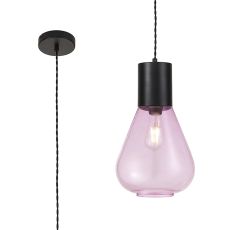 Odeyscene 23cm Narrow Pendant, 1 x E27, Satin Black/Lilac Glass