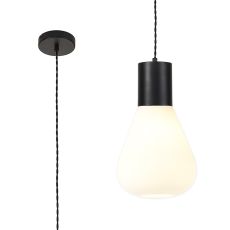 Odeyscene 23cm Narrow Pendant, 1 x E27, Satin Black/Opal Glass