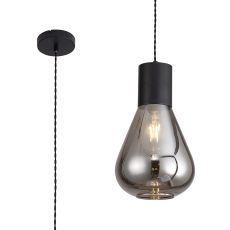 Odeyscene Narrow Pendant, 1 x E27, Satin Black/Smoke Plated Glass