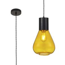 Odeyscene Narrow Pendant, 1 x E27, Satin Black/Yellow Glass