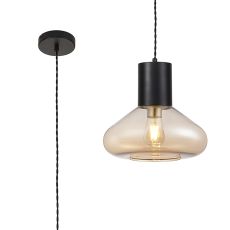 Odeyscene Wide Pendant, 1 x E27, Satin Black/Amber Glass