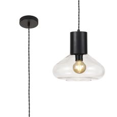 Odeyscene 31cm Wide Pendant, 1 x E27, Satin Black/Clear Glass