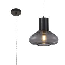 Odeyscene Wide Pendant, 1 x E27, Satin Black/Inky Black Glass