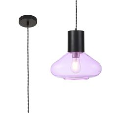 Odeyscene 31cm Wide Pendant, 1 x E27, Satin Black/Lilac Glass