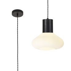 Odeyscene Wide Pendant, 1 x E27, Satin Black/Opal Glass