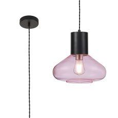 Odeyscene 31cm Wide Pendant, 1 x E27, Satin Black/Pink Glass