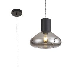 Odeyscene Wide Pendant, 1 x E27, Satin Black/Smoke Plated Glass