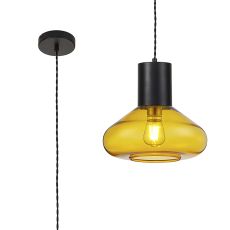 Odeyscene Wide Pendant, 1 x E27, Satin Black/Yellow Glass