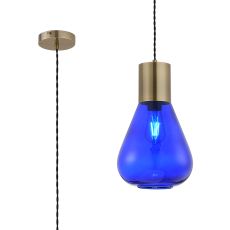 Odeyscene 23cm Narrow Pendant, 1 x E27, Antique Brass/Blue Ink Glass