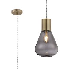 Odeyscene Narrow Pendant, 1 x E27, Antique Brass/Inky Black Glass