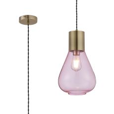 Odeyscene Narrow Pendant, 1 x E27, Antique Brass/Pink Glass