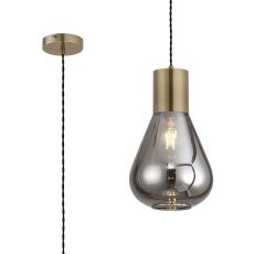 Odeyscene 23cm Narrow Pendant, 1 x E27, Antique Brass/Smoke Plated Glass