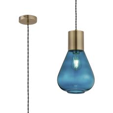 Odeyscene Narrow Pendant, 1 x E27, Antique Brass/Teal Blue Glass