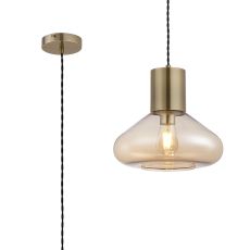 Odeyscene Wide Pendant, 1 x E27, Antique Brass/Amber Glass