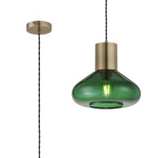 Odeyscene Wide Pendant, 1 x E27, Antique Brass/Bottle Green Glass