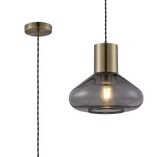 Odeyscene 31cm Wide Pendant, 1 x E27, Antique Brass/Inky Black Glass