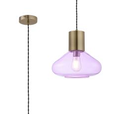 Odeyscene 31cm Wide Pendant, 1 x E27, Antique Brass/Lilac Glass