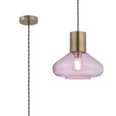 Odeyscene 31cm Wide Pendant, 1 x E27, Antique Brass/Pink Glass