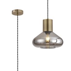 Odeyscene 31cm Wide Pendant, 1 x E27, Antique Brass/Smoke Plated Glass