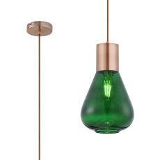 Odeyscene 23cm Narrow Pendant, 1 x E27, Antique Copper/Bottle Green Glass