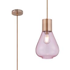 Odeyscene 23cm Narrow Pendant, 1 x E27, Antique Copper/Pink Glass