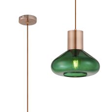 Odeyscene 31cm Wide Pendant, 1 x E27, Antique Copper/Bottle Green Glass