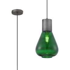 Odeyscene 23cm Narrow Pendant, 1 x E27, Pewter/Bottle Green Glass