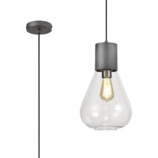 Odeyscene 23cm Narrow Pendant, 1 x E27, Pewter/Clear Glass