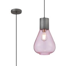 Odeyscene 23cm Narrow Pendant, 1 x E27, Pewter/Pink Glass