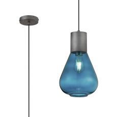 Odeyscene 23cm Narrow Pendant, 1 x E27, Pewter/Teal Blue Glass