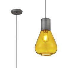 Odeyscene 23cm Narrow Pendant, 1 x E27, Pewter/Yellow Glass