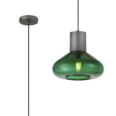 Odeyscene 31cm Wide Pendant, 1 x E27, Pewter/Bottle Green Glass