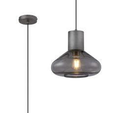 Odeyscene 31cm Wide Pendant, 1 x E27, Pewter/Inky Black Glass