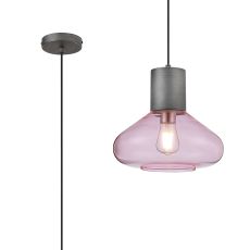 Odeyscene 31cm Wide Pendant, 1 x E27, Pewter/Pink Glass